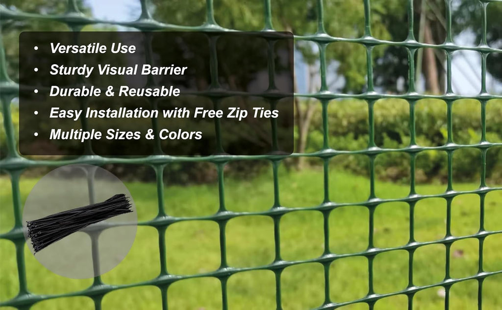 Green Plastic Garden Fence, Hardware Mesh, 40'' x 25' | Reusable HDPE Fence for Landscape, Tree Guards, Balcony, Deck &