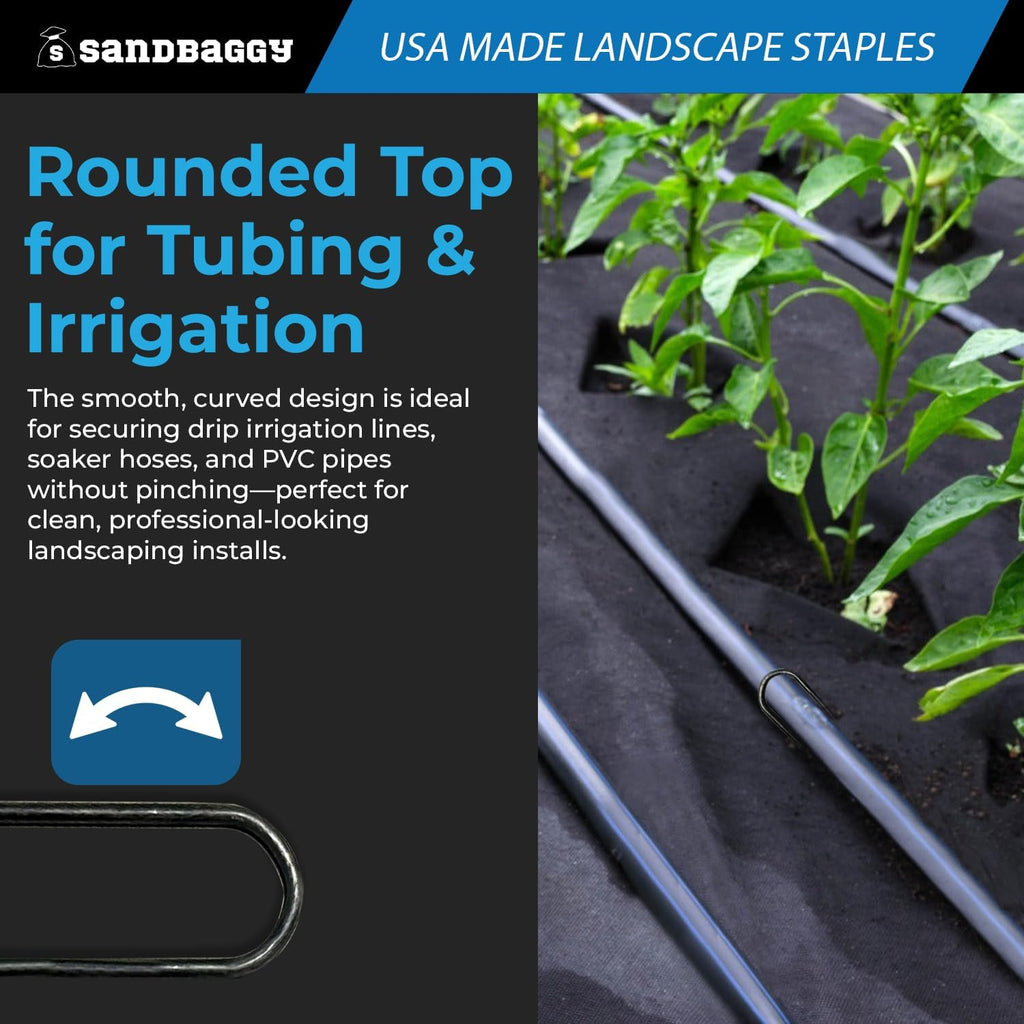 Sandbaggy USA Made 12-inch Landscape Staples - Garden Stakes - Drip Irrigation Tubing, Landscaping Fabric, Netting