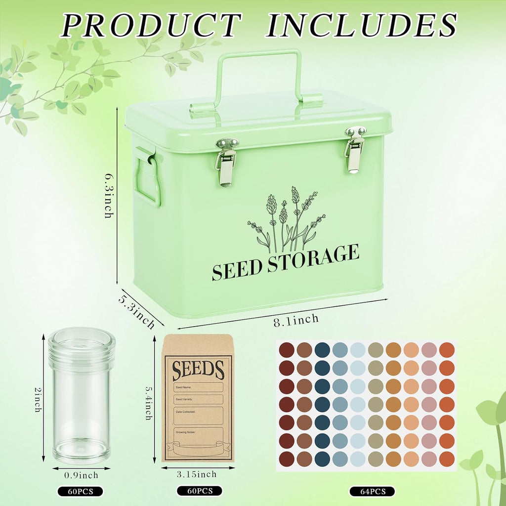 20 Slots Seed Storage Box with 3 Dividers, Metal Seed Storage Organizer Saving Box, Seeds Packet Container