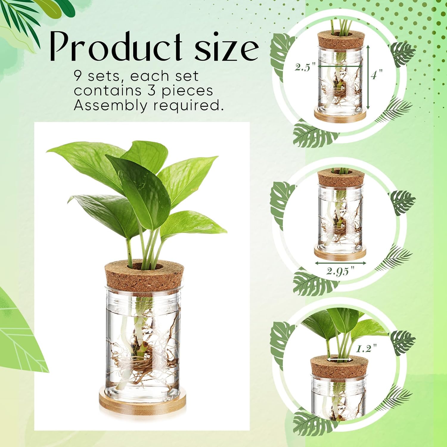 9 Packs Propagation Vases for Plants Plastic Plant Propagation Station with Hole Lid and Bamboo Stand Growing in Water