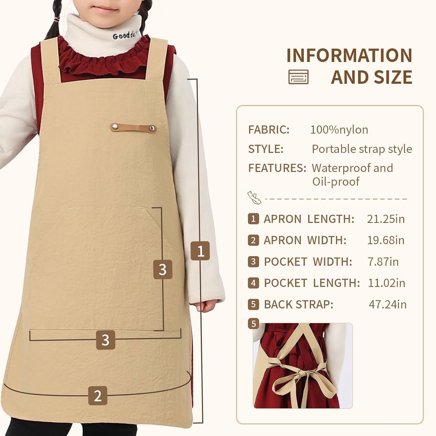 Adjustable Unisex Kids Apron Ages 5-11, Large Pocket, Waterproof Easy Clean, Ideal for Cooking Baking Gardening Art