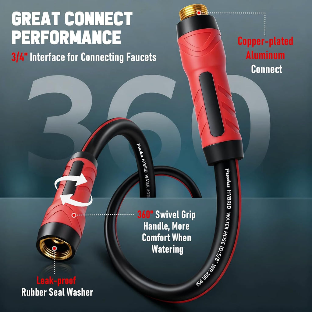Garden Hose 25ft x 5/8", NON-EXPANDABLE Heavy Duty Premium Flexible Hose | No Kink, Leakproof, Lightweight Hybrid Water