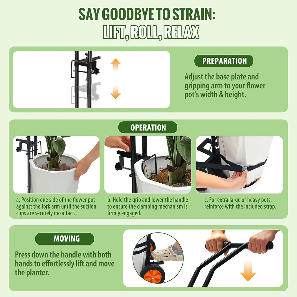 Plant Caddy with Wheels, 180LBS Stable Steel Base, No Deforming | Adjustable arms fit 4-30" pots, Ergonomic &