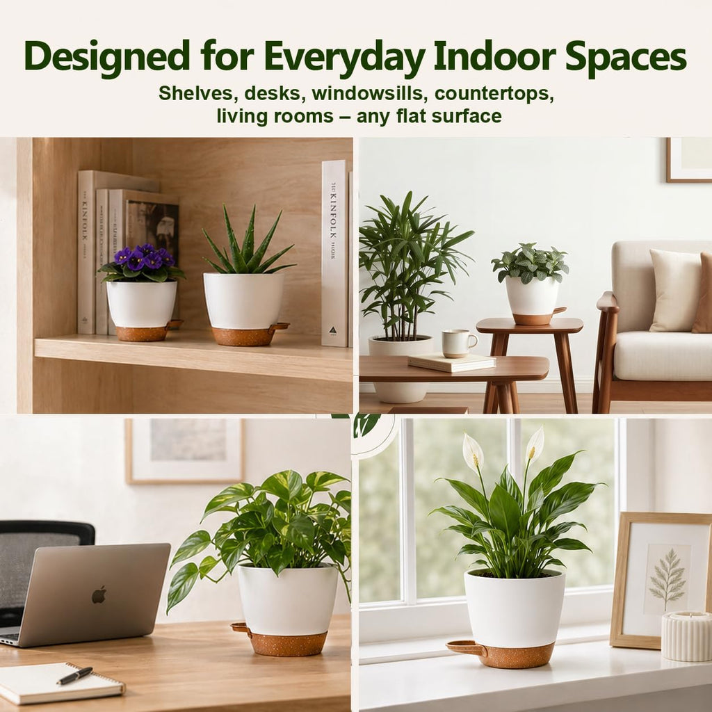 Plant Pots for Indoor 9/8/7/6.5/6/5 Inch, Self Watering Planter Pots with Drainage Holes and Saucers, 6Pcs Plastic