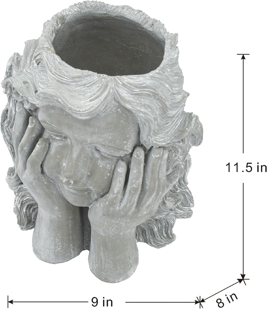 A&B Home Face Flower Pot Head Planter - Indoor Outdoor Cement Planter Flower Vase, Face Planter for Patio Garden Yard