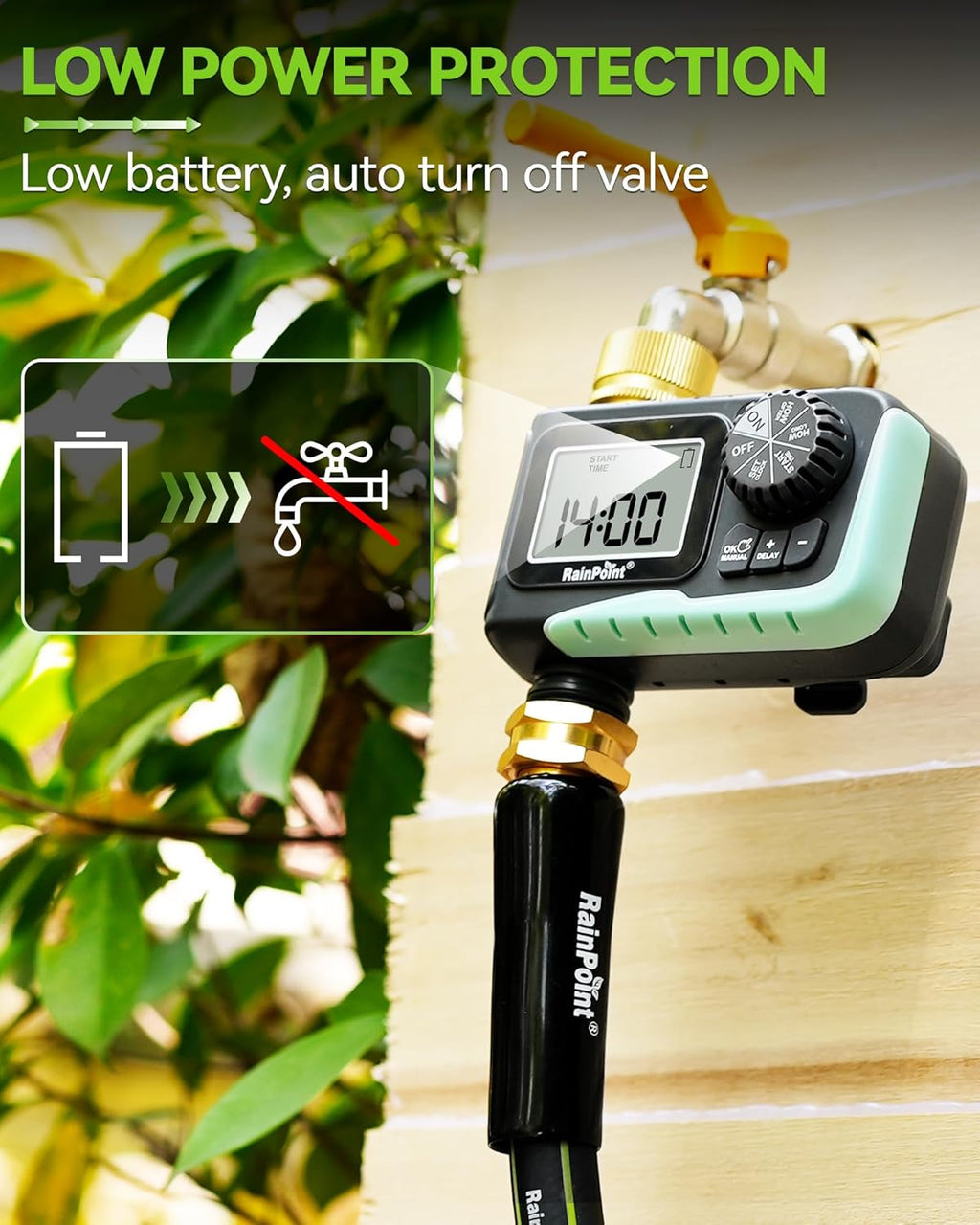 RAINPOINT Sprinkler Timer with Brass Swivel | Programmable Water Timer for Garden Hose with Rain Delay/Manual Watering