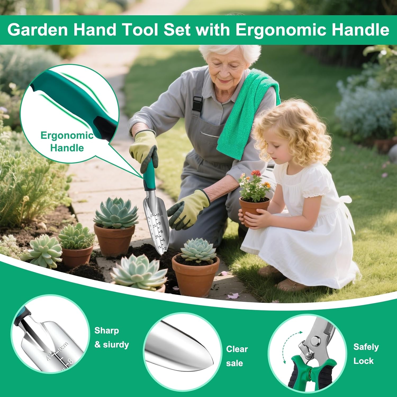 Garden Tool Set, 12-Piece Complete Stainless Steel Gardening Essentials, Heavy Duty Garden Tools with Large Storage