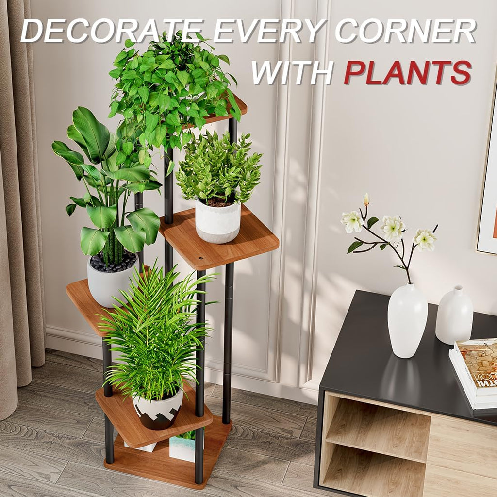 5 Tier Tall Plant Stand Indoor Corner Tiered Shelf Metal MDF Board | Sturdy Metal Frame,Space-saving Tiered Design