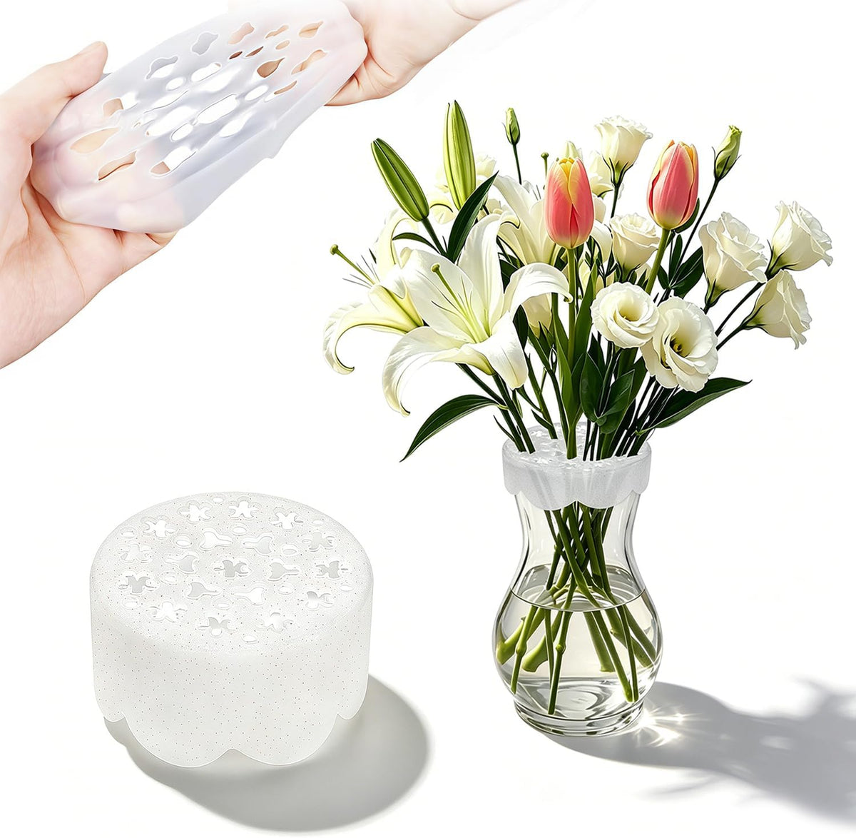 Bulgeiy Silicone Flower Arranging Grid, Flexible Reusable Blossom Stem Holder for Vases, Easy DIY Floral Arrangement Tool for Ikebana, Weddings & Home Decor(1 Pcs)