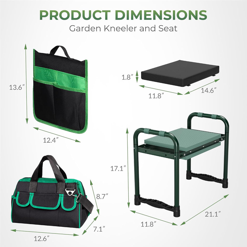 Walensee Garden Kneeler and Seat, with Wider Soft Kneeling Pad & Tool Pouch | Heavy Duty collapsible Garden Tools
