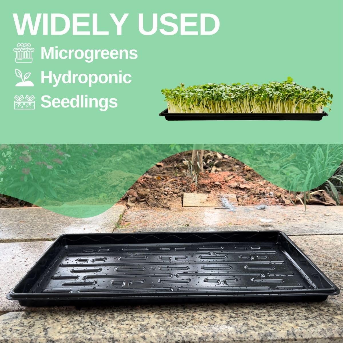 1020 Tray Shallow 10" x 20" Nursery Flat Trays No Holes 1.4" Height, Holding 72-Cell Plug Seedling Trays, Ideal for