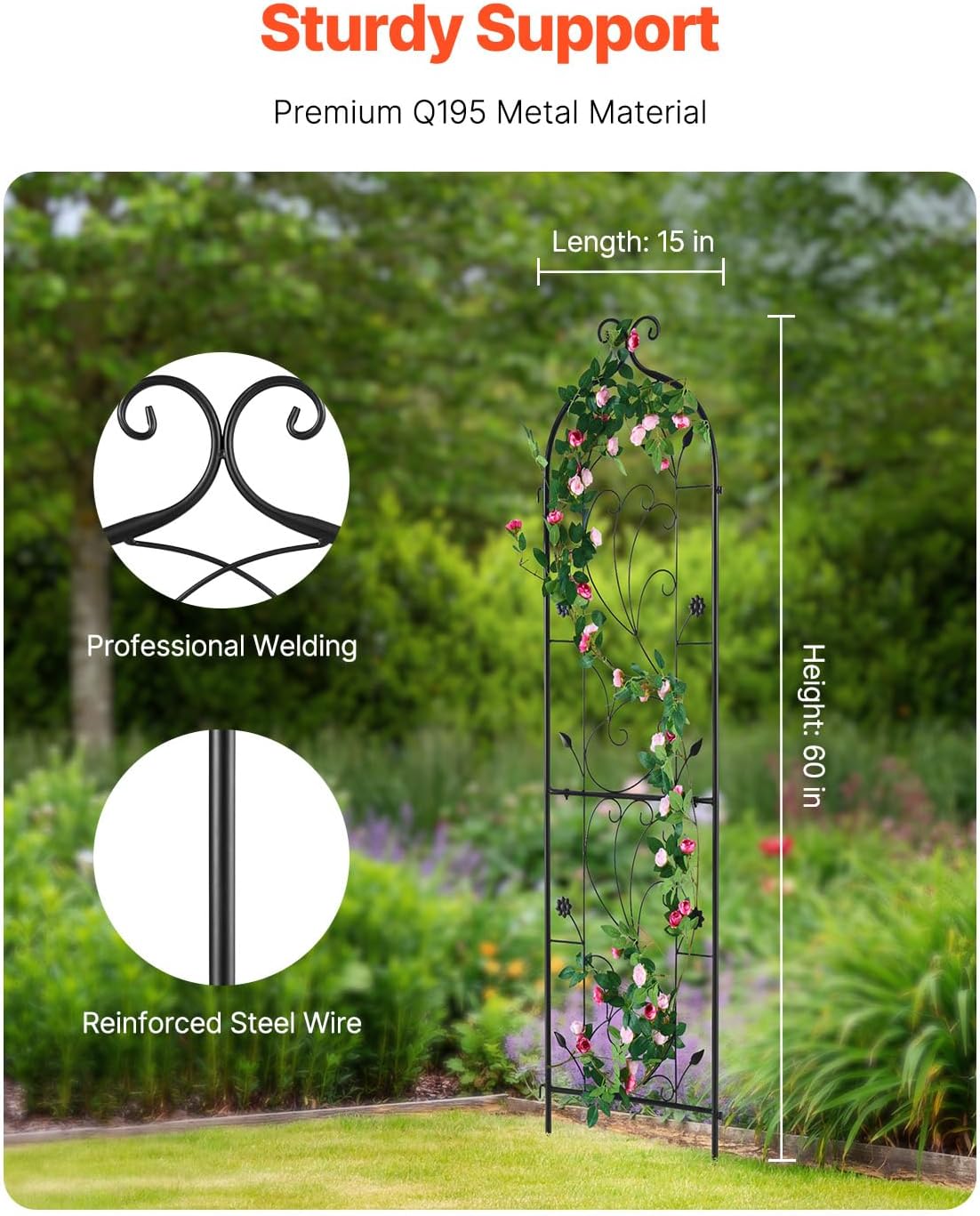 VEVOR 60 x 15 in, Rustproof Metal Garden Flower Trellis, Outdoor Climbing Rose & Cucumber Support, Decorative Tall