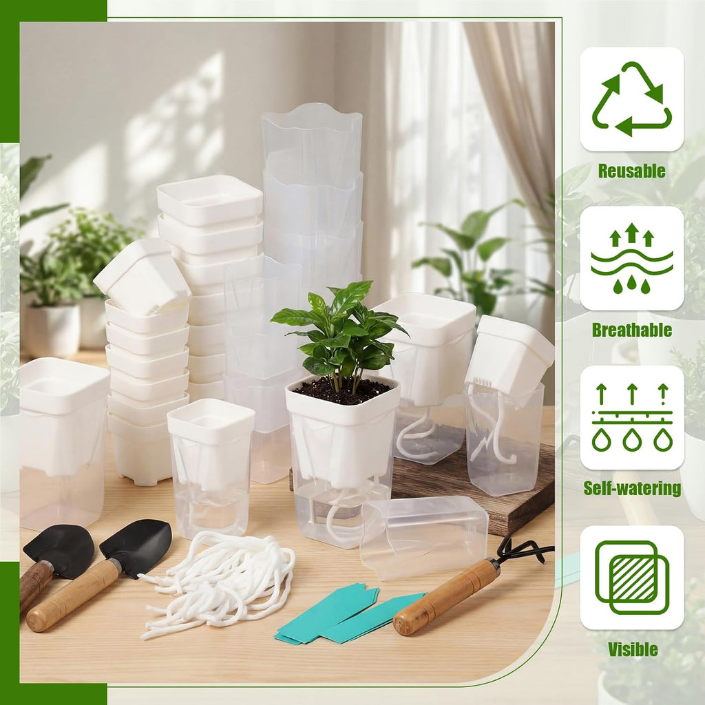 30 Pack 2" 2.5" Small Self Watering Pots for Indoor Plants Clear Mini Self Watering Plant Pot with Water Level Drainage