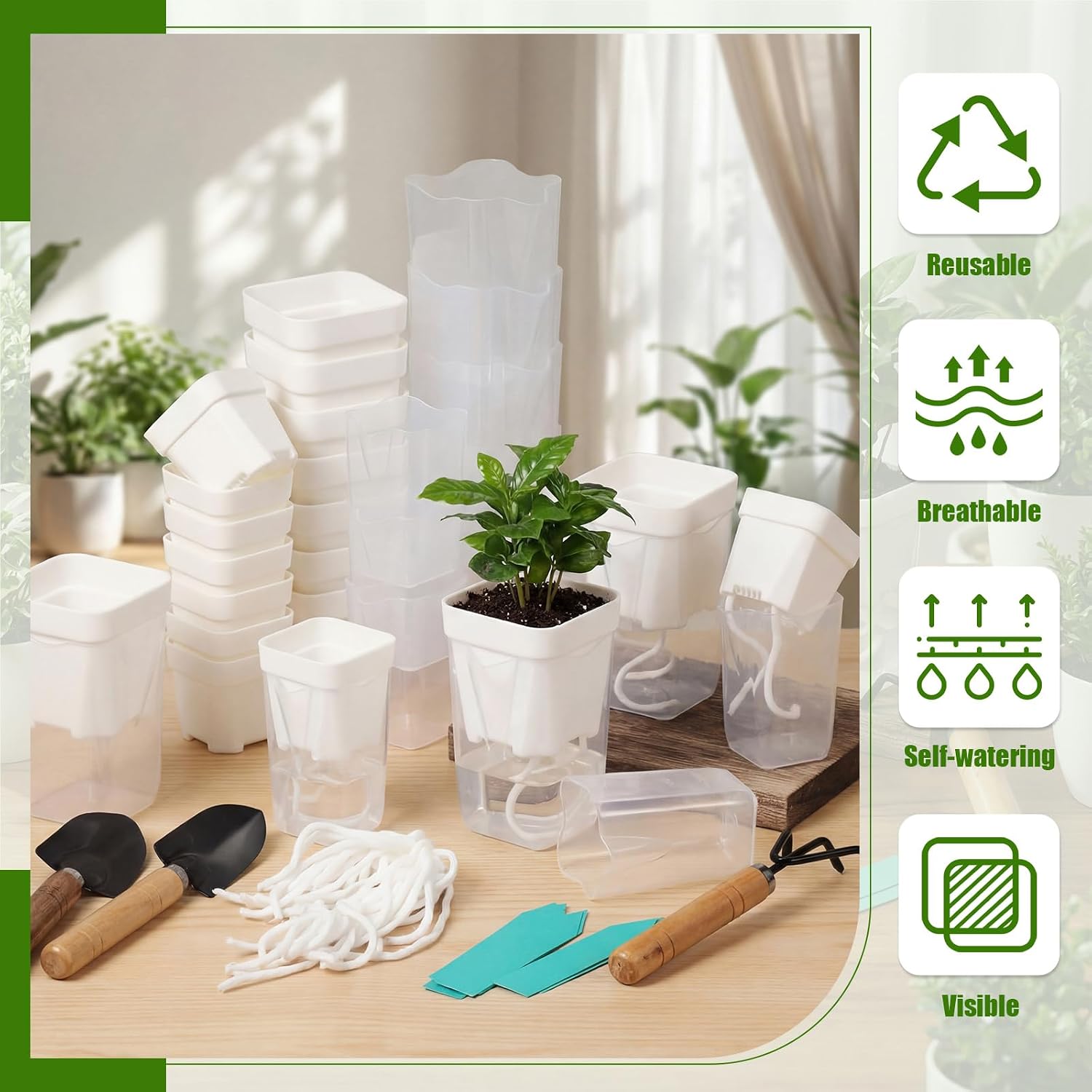 30 Pack 2" 2.5" Small Self Watering Pots for Indoor Plants Clear Mini Self Watering Plant Pot with Water Level Drainage