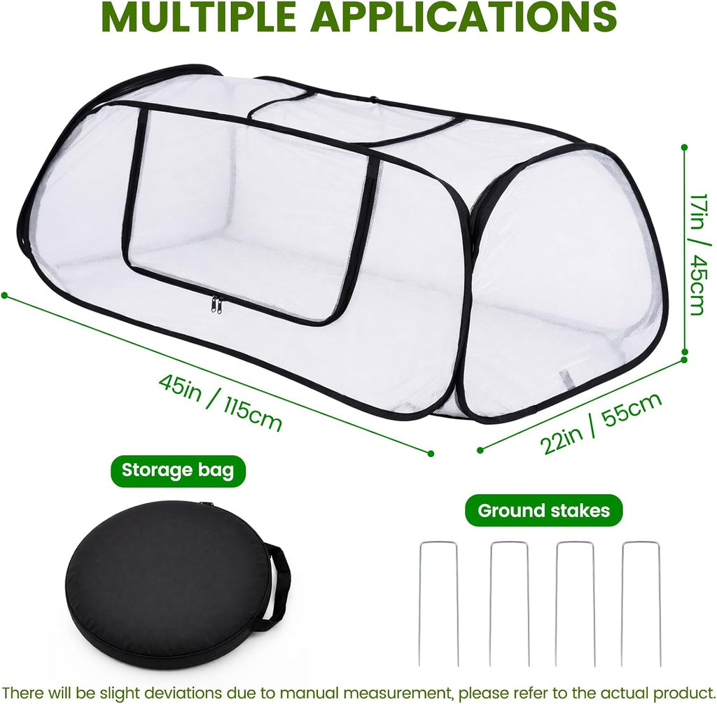 Garden Plant Cover for Raised Beds, 45''x19.6''x17.7'' Garden Row Plants Cover with Storage Bag, Stakes for Protecting
