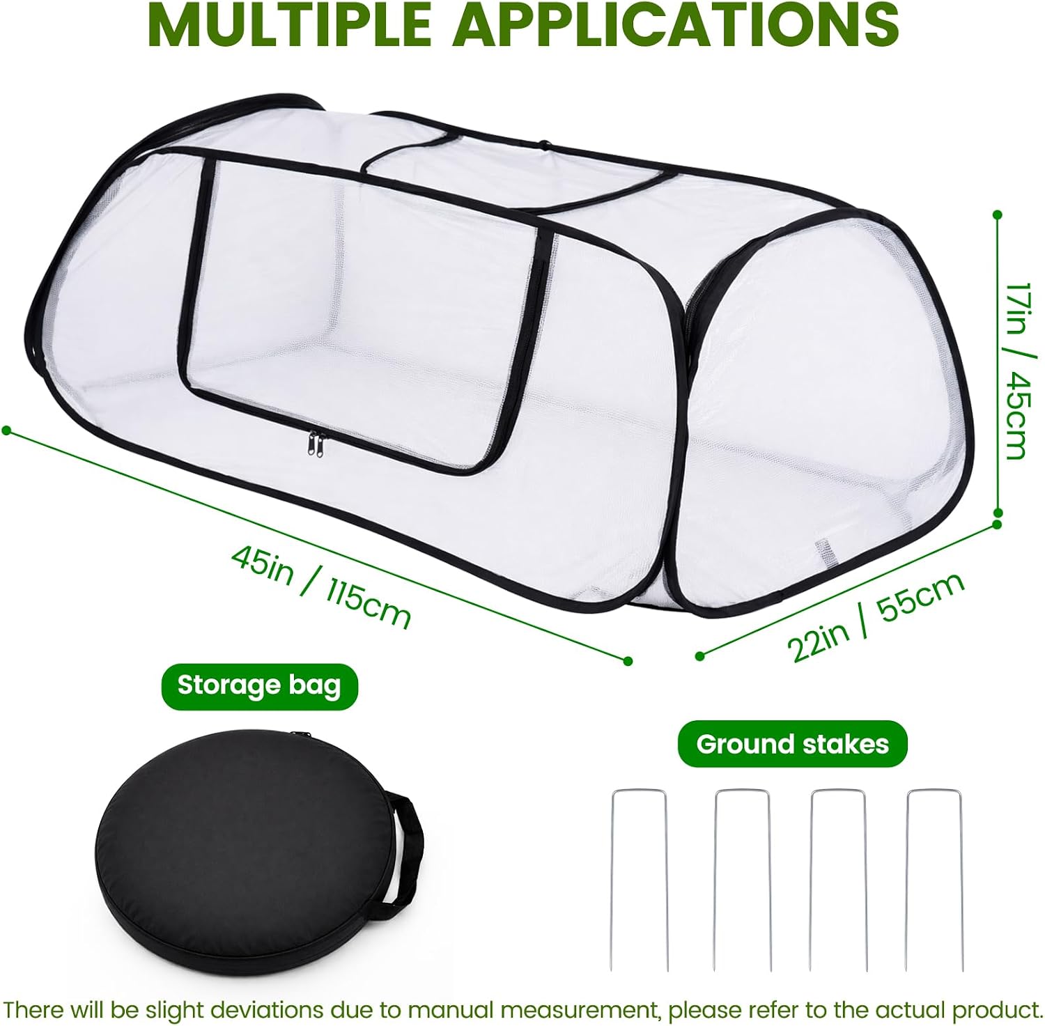 Garden Plant Cover for Raised Beds, 45''x19.6''x17.7'' Garden Row Plants Cover with Storage Bag, Stakes for Protecting