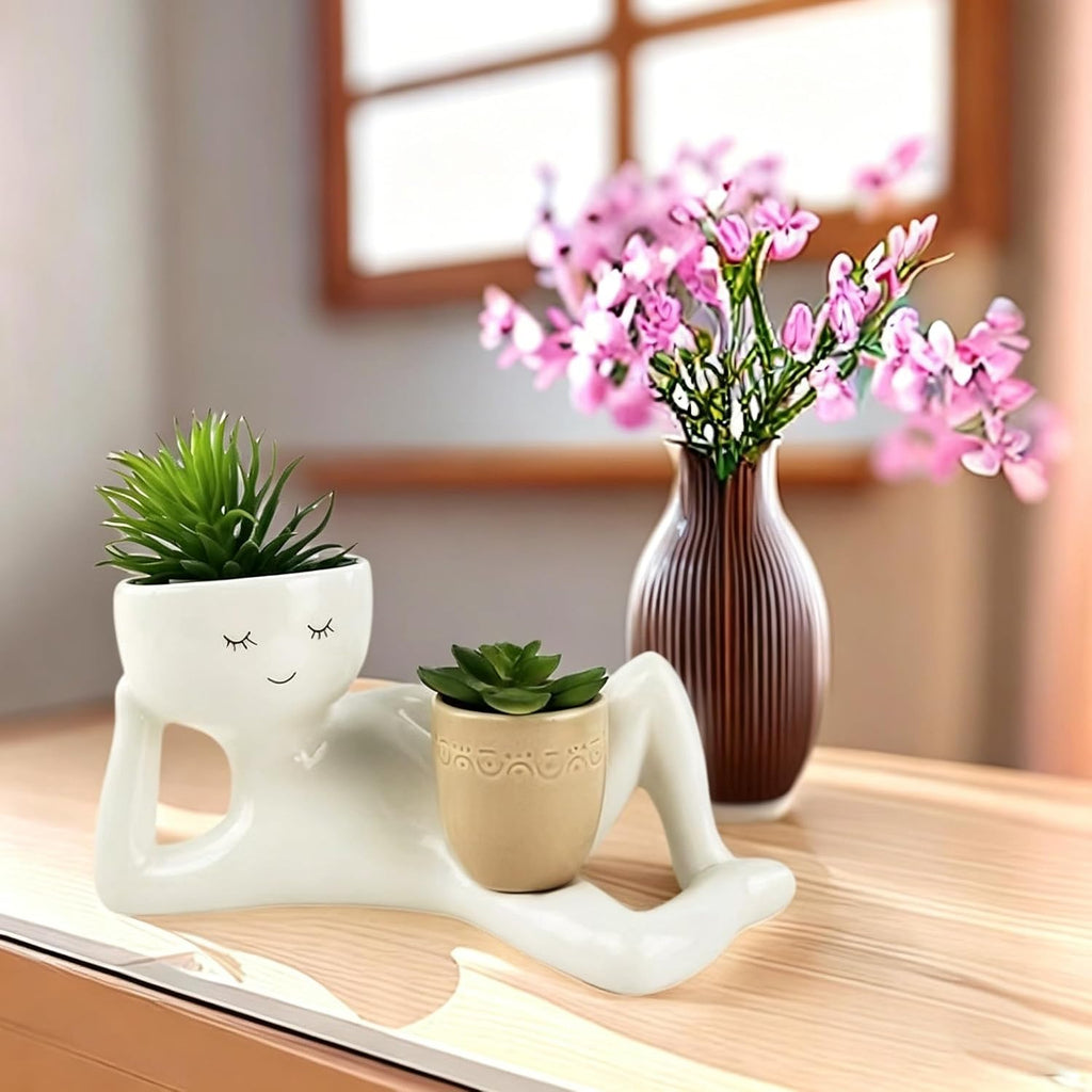 Goofy Garden Planter, Funny Lazy Guy Face Plant Pots with Drainage Hole, 9 Inch Large Resin Head Flower Pot, Cute