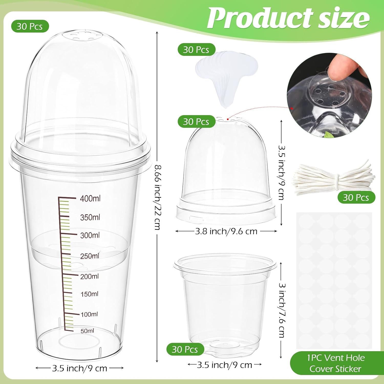 30 Pack 3.5" Self Watering Propagation Pots, Seed Starter Cups with Dome | Large Dual-Layer Clear Pots, Vent Dome