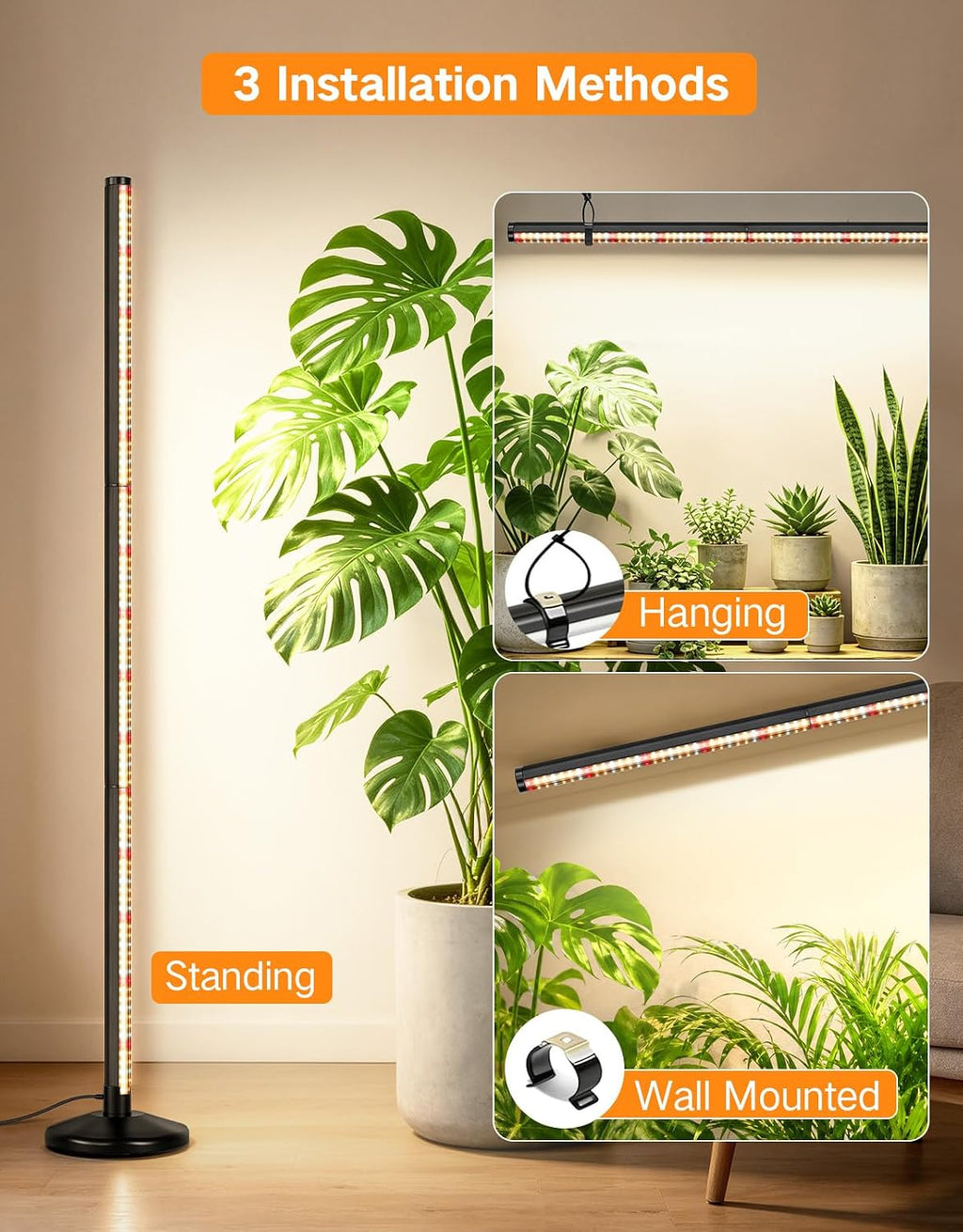 OUTON Standing Grow Lights for Indoor Plants, 36W Full Spectrum Plant Light | Vertical grow light with 210 LEDs, 6000K