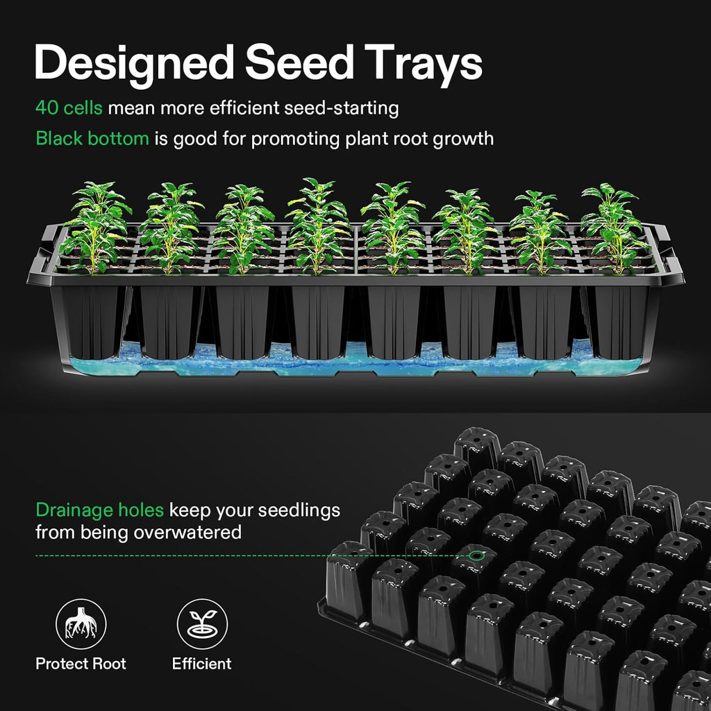 VIVOSUN 6-Pack Seed Starter Kit, 240-Cell Tray, 2 Set of LED Lights | 3.6" Higher Cover, Adjustable Vents, Drainage