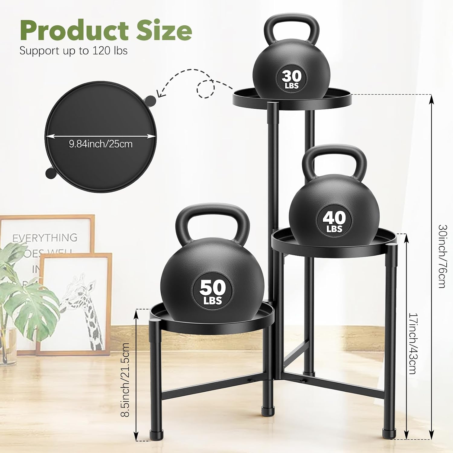 3 Tier Corner Plant Stand Indoor Outdoor, Metal, 10 Inch Wide Tray, Black | 30 In Tall Folding Flower Pot Holder