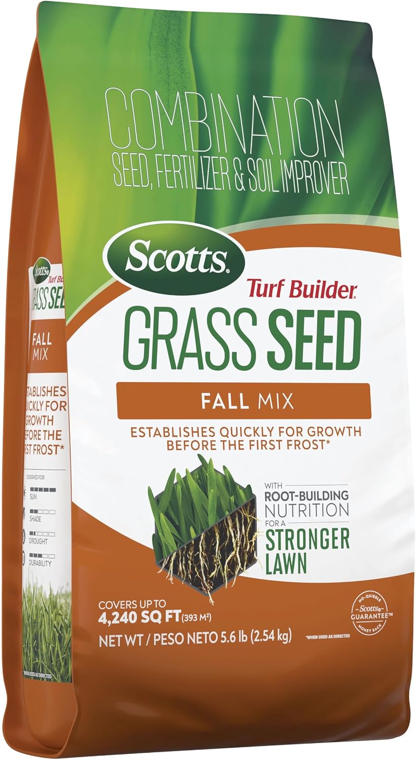 Scotts Turf Builder Grass Seed Fall Mix, 5.6 lbs. | Grass Seed Plus Lawn Fertilizer and Soil Improver, Covers Up To
