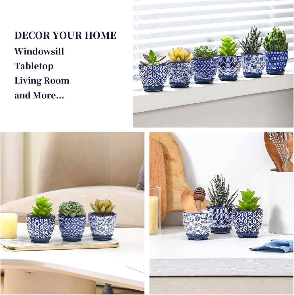 Selamica Ceramic 2.4 Inch Succulent Pots, Mini Succulent Planter Pot for Cactus Plant with Drainage Holes & Saucers