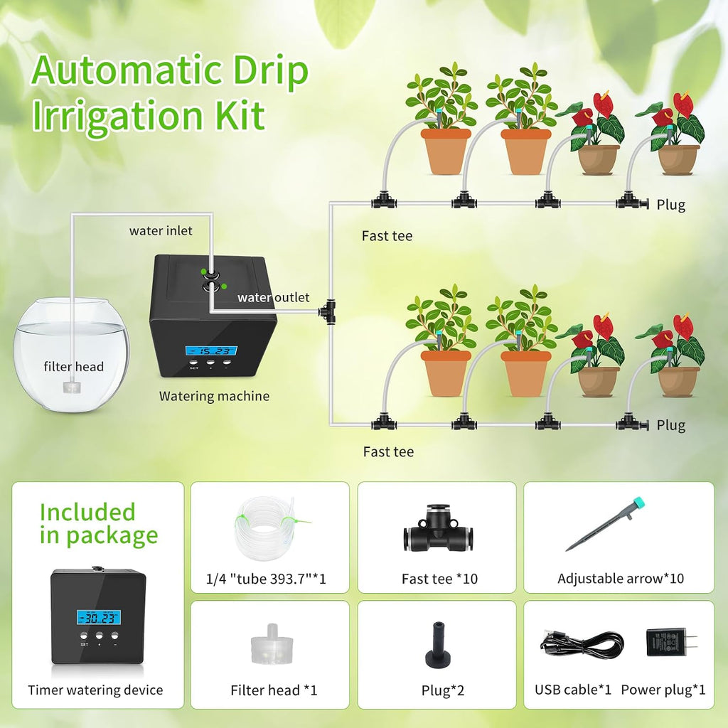 Automatic drip Irrigation System，DIY Indoor Plant Watering System,Self-Priming Pump, programmable Timer, Indoor Pot