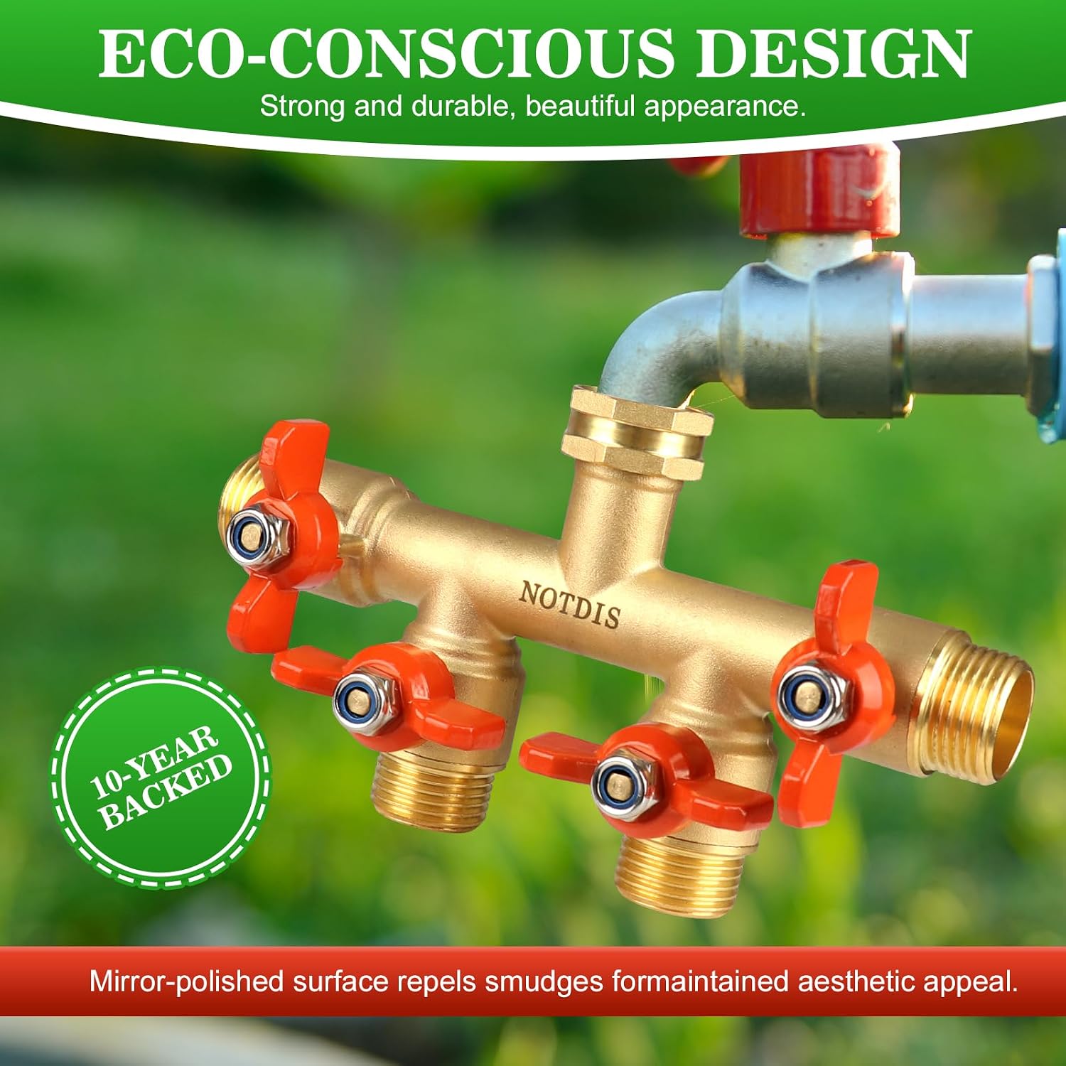 4 Way Brass Hose Splitter Full Flow with Metal Handle - Heavy Duty Spigot Splitter with Shut Off Valve, 3/4" GHT Garden