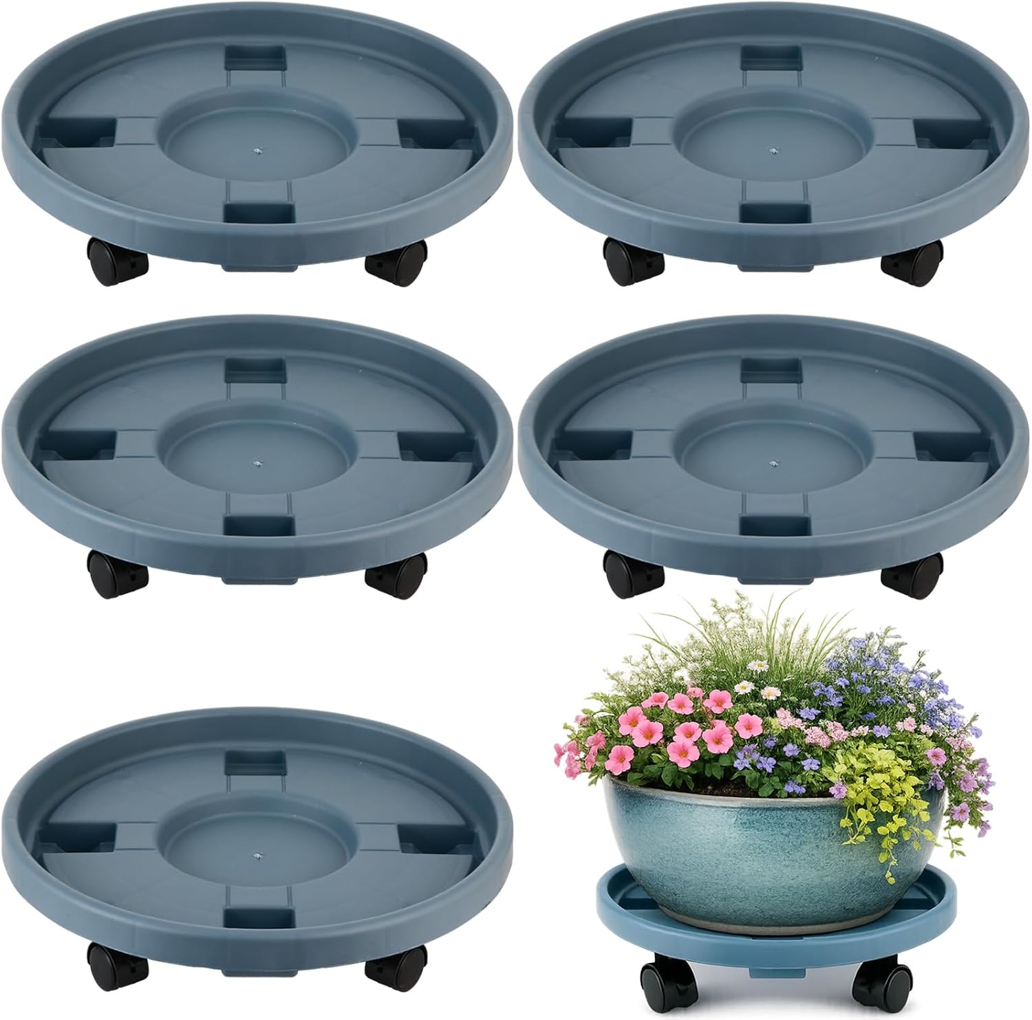 Party Zealot 5-Pack 13" Large Plant Caddy with Wheels Plastic Plant Dolly with Caster Flower Pot Mover Rollers Wheeled