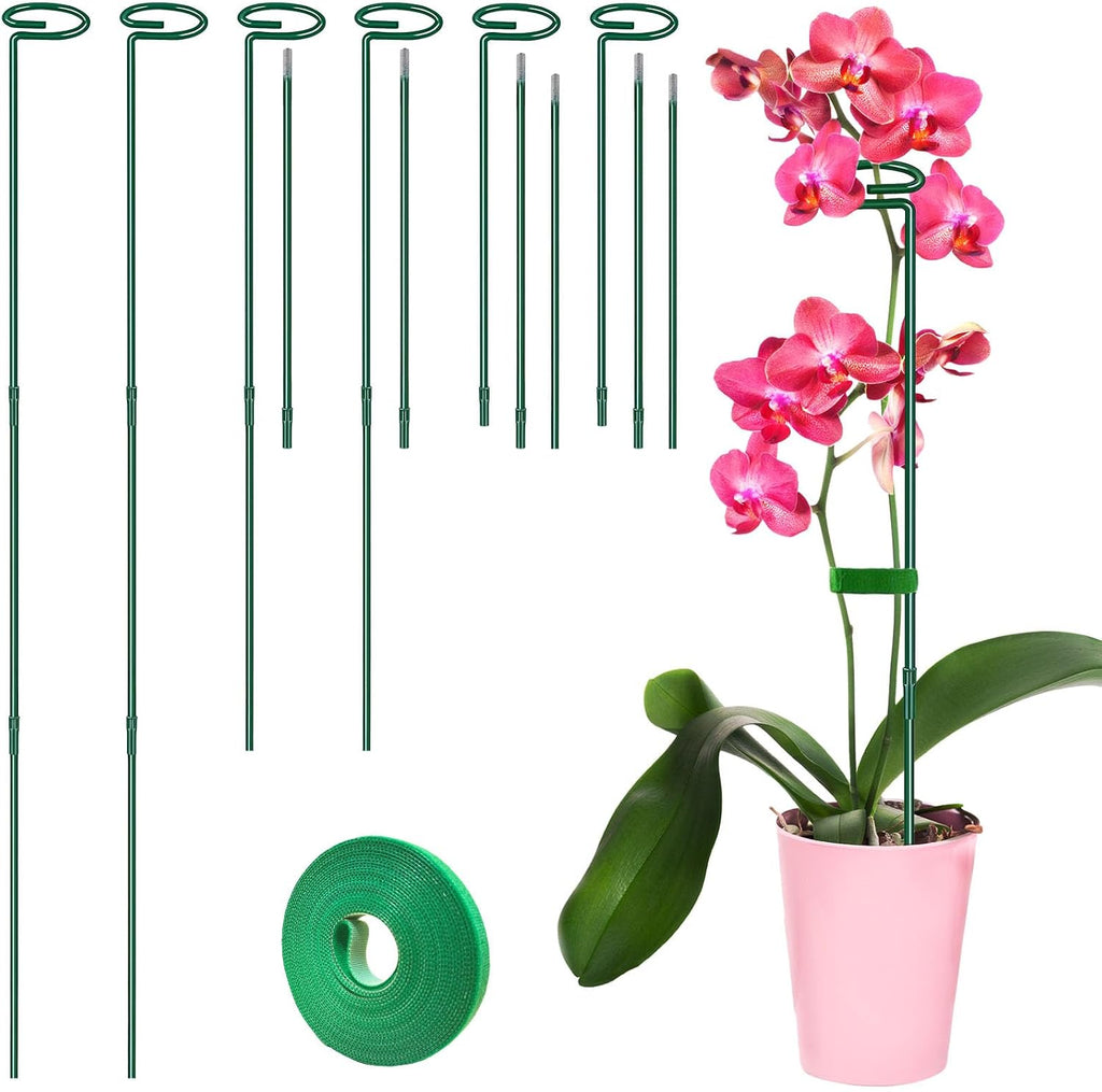 Plant Support Stakes 6 Pack, 12/24/36 Inch Heavy Duty Metal Plant Stakes, Adjustable Garden Plant Support Cages/Rings