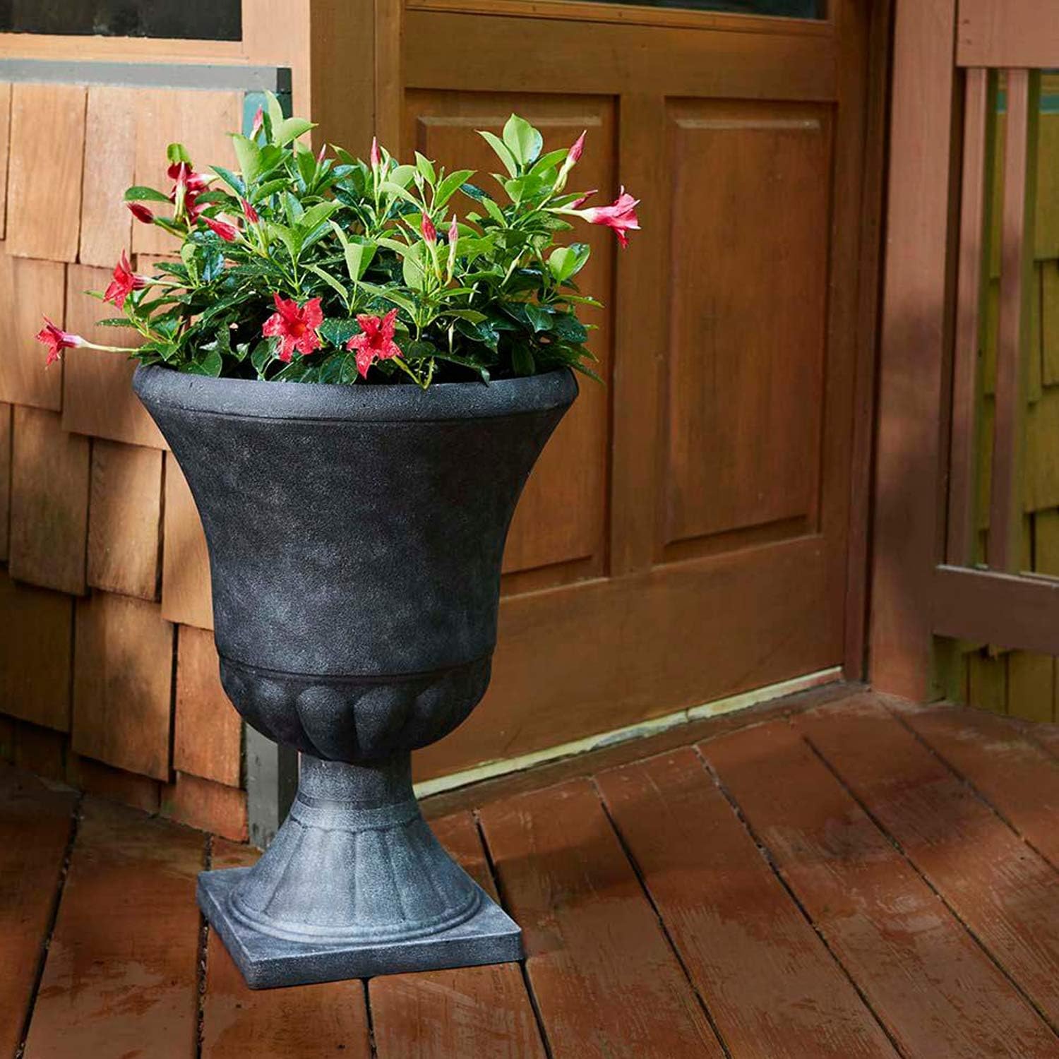 Southern Patio Winston 16 Inch x 21 Inch Urn Plastic Decorative Outdoor Planter Pot for Porch, Patio, or Garden with