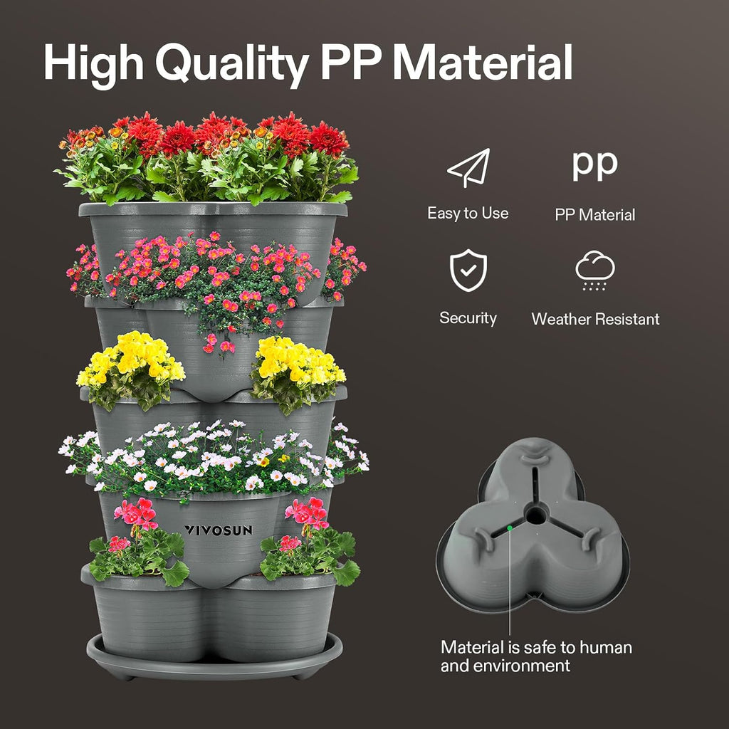 VIVOSUN 2-Pack 5 Tier Vertical Gardening Stackable Planter for Strawberries | Planter for Flowers, Herbs, Vegetables