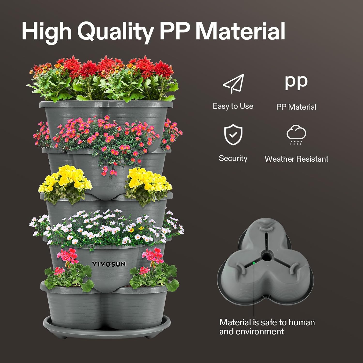 VIVOSUN 2-Pack 5 Tier Vertical Gardening Stackable Planter for Strawberries | Planter for Flowers, Herbs, Vegetables