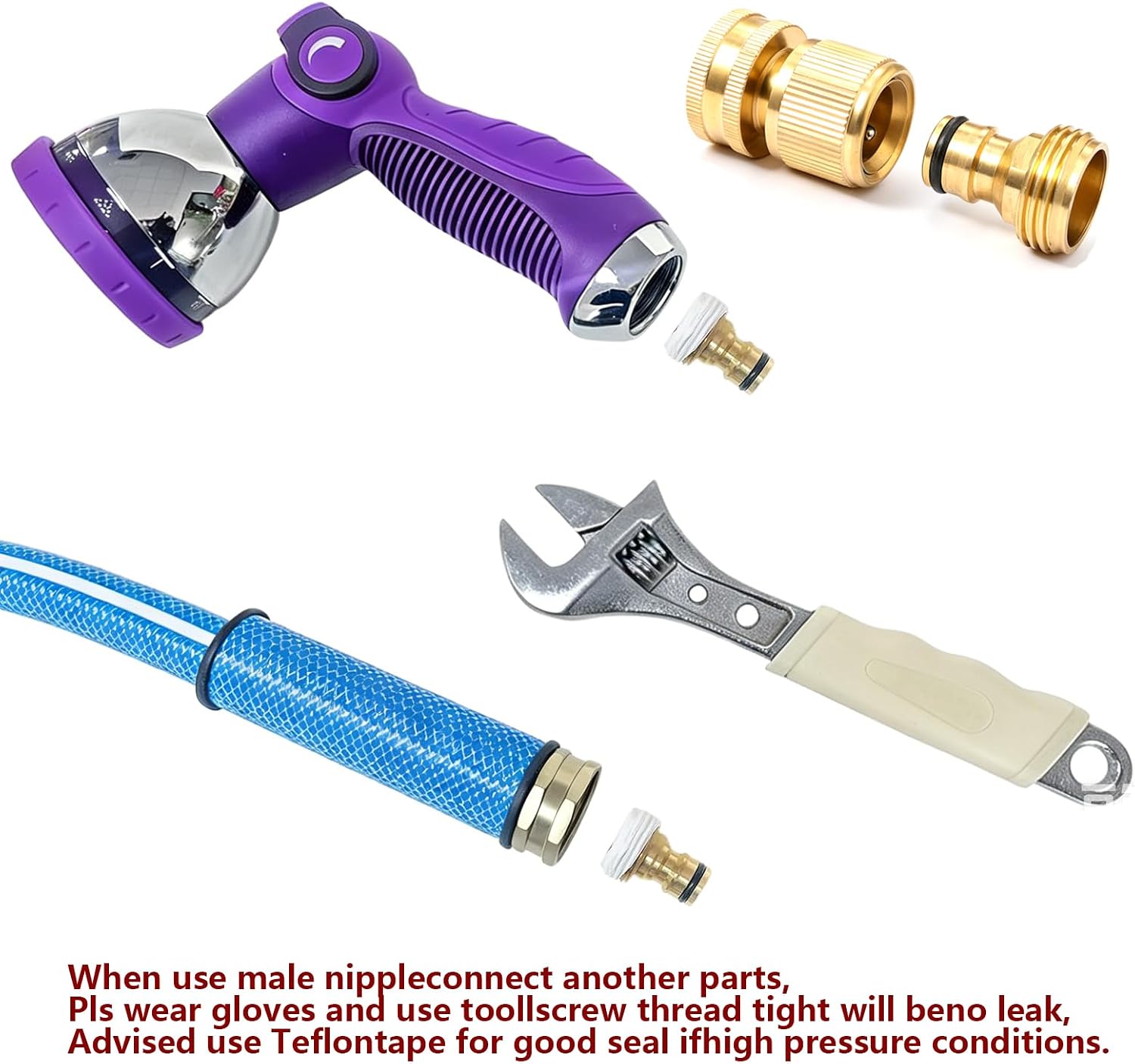 Garden Hose Quick Connect Solid Brass Quick Connector Garden Hose Fitting Water Hose Connectors 3/4 inch GHT
