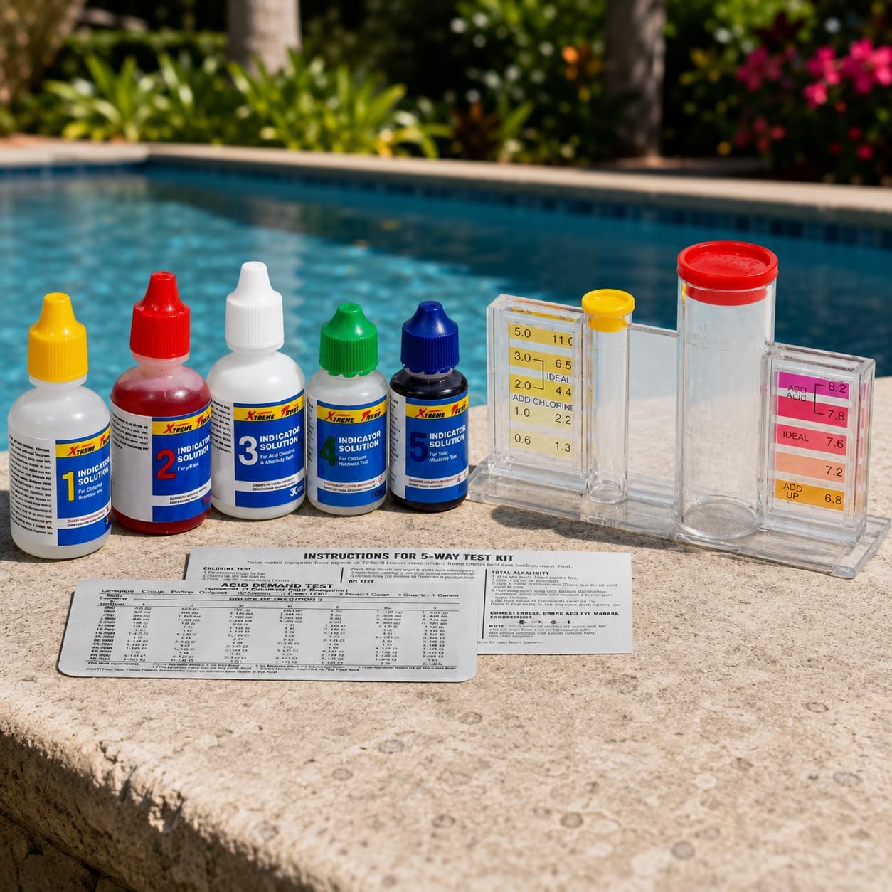XtremepowerUS 5-Way Swimming Pool Test Kit pH, Chlorine, Bromine, Alkalinity Chemistry Testing with Case Spa, Inground
