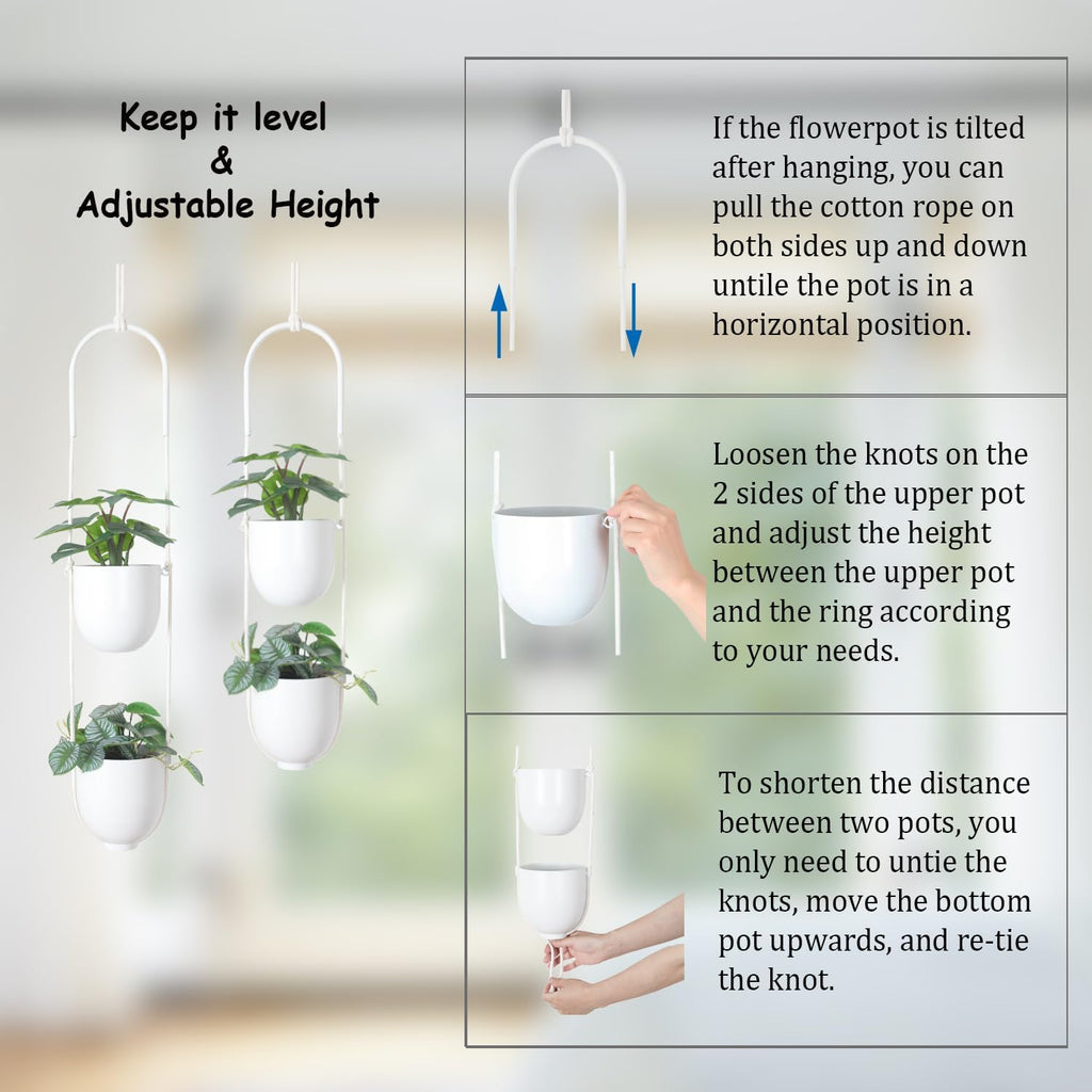 Hanging Planters 2 Tiers Metal Plant Hangers for Indoor Outdoor Plants Wall Ceiling Hanging Flower Pot Basket Holders