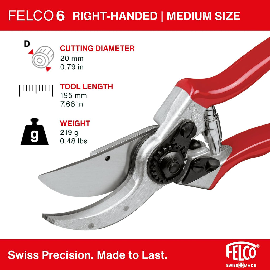 Felco F6 Pruning Shears – 7.7" Swiss-Made Garden Clippers for Medium Hands | Hand Pruners for Gardening | Garden Tool