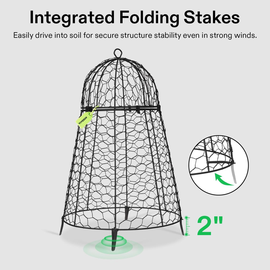 VIVOSUN Garden Cloches for Plants, Rustproof Chicken Wire Cloches with Flip-Top Design & Integrated Folding Stakes