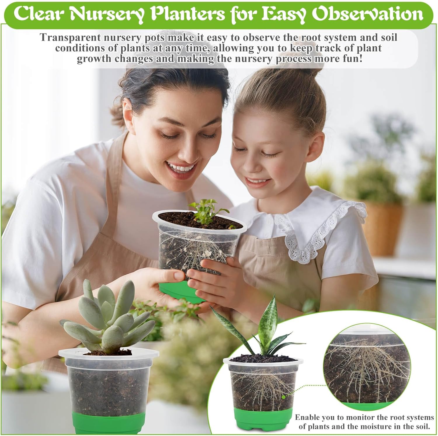 Caffox 45PCS Reusable Seed Starter Kit Includes 20 Packs 5" Clear Nursery Pots with Silicone Base, Repotting Mat