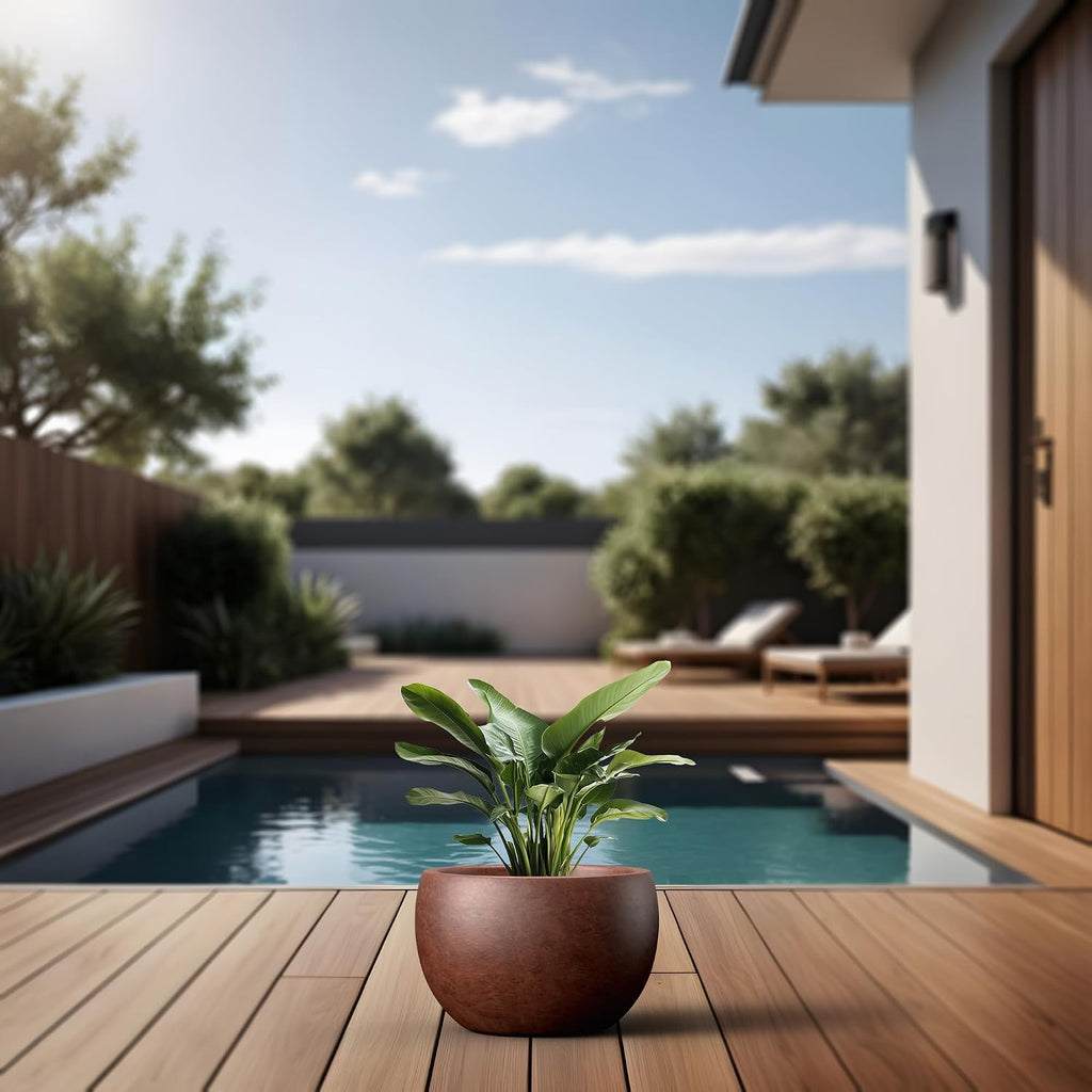 Kante Large Round Bowl Rusty Concrete Planter 19.9" Dia, Outdoor | Rubber Plug for Indoor, Drainage for Garden