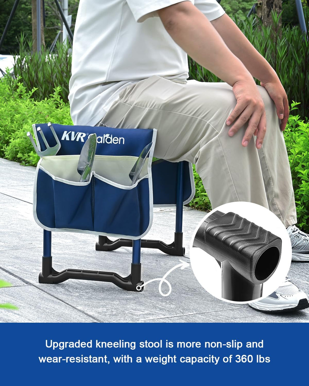 KVR Garden Kneeler and Seat Heavy Duty, 7-Piece Foldable Gardening Bench & Stool Set with 3 Aluminum Tools, 2 Secure