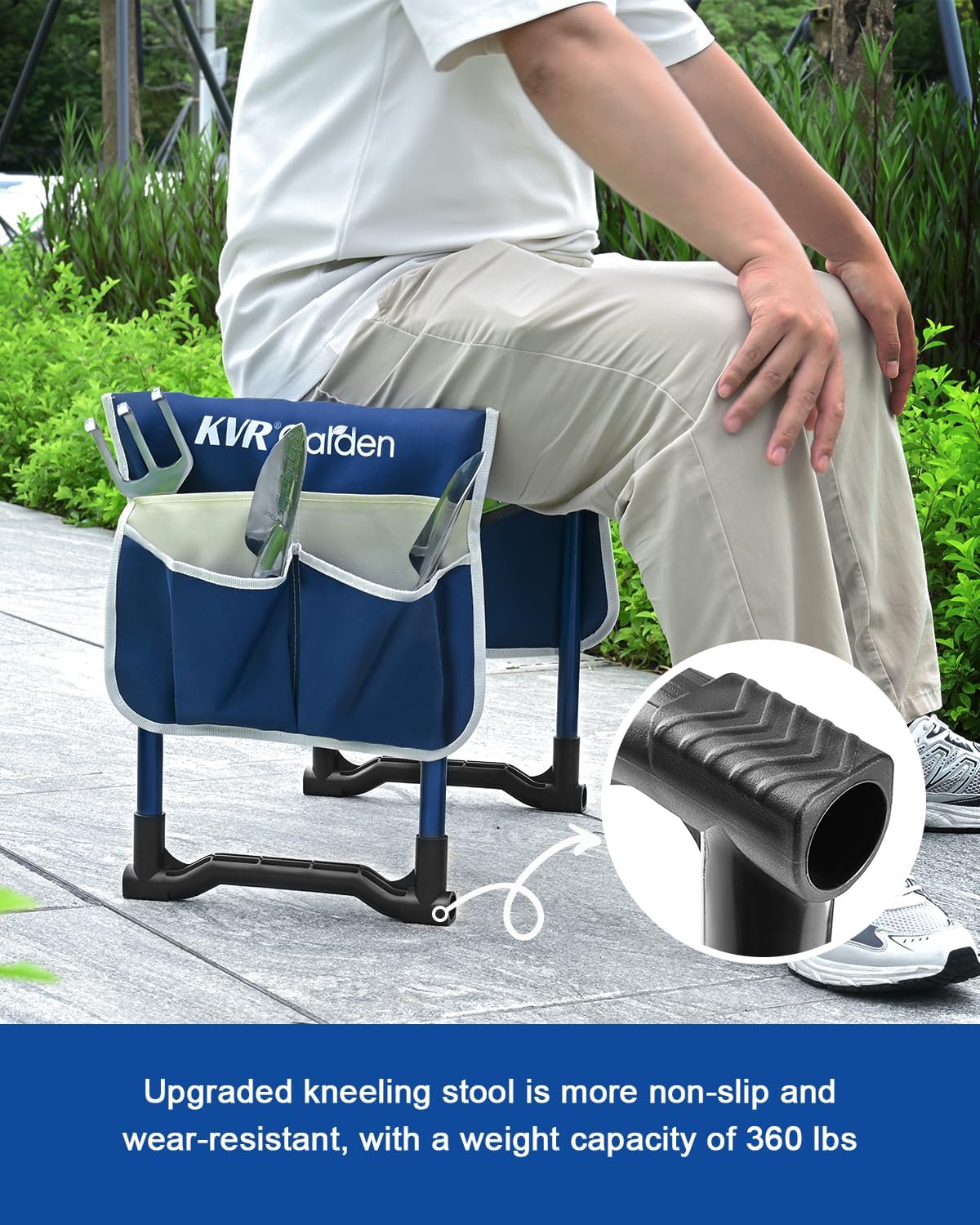 KVR Garden Kneeler and Seat Heavy Duty, 7-Piece Foldable Gardening Bench & Stool Set with 3 Aluminum Tools, 2 Secure