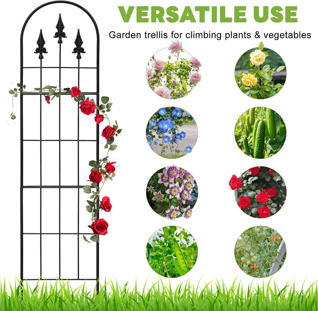 2 Pack 57.8" H x13 W Garden Trellis for Climbing Plants Outdoor, Rustproof Arched Metal Rose Trellis for Outdoor Indoor