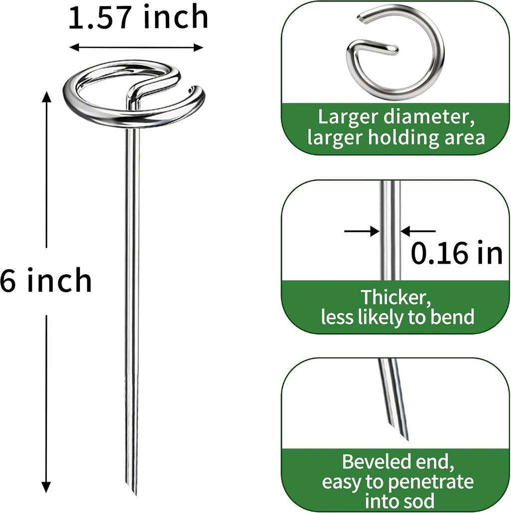 300 Pack Landscape Staples 6 Inch Landscape Fabric Stakes Garden Stakes | Thickened 8 Gauge Galvanized, Circle Top
