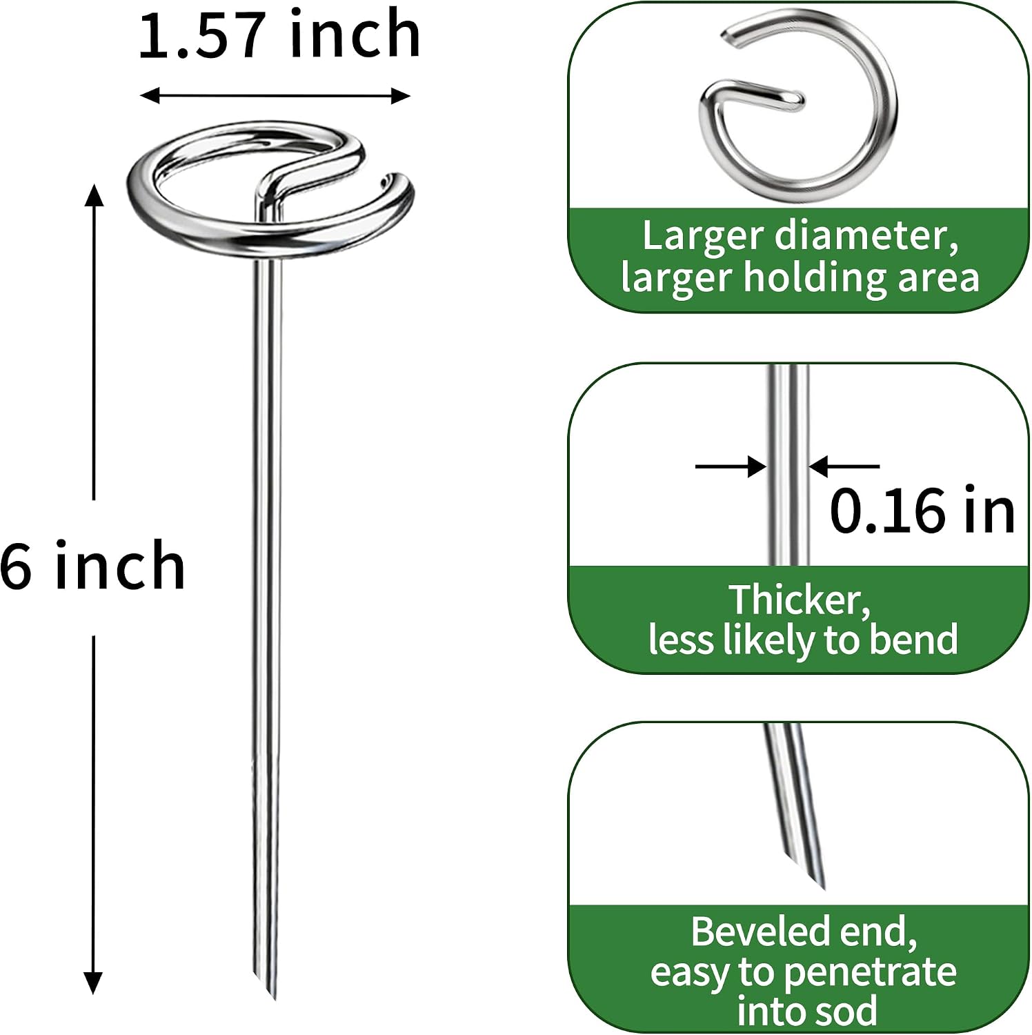 300 Pack Landscape Staples 6 Inch Landscape Fabric Stakes Garden Stakes | Thickened 8 Gauge Galvanized, Circle Top