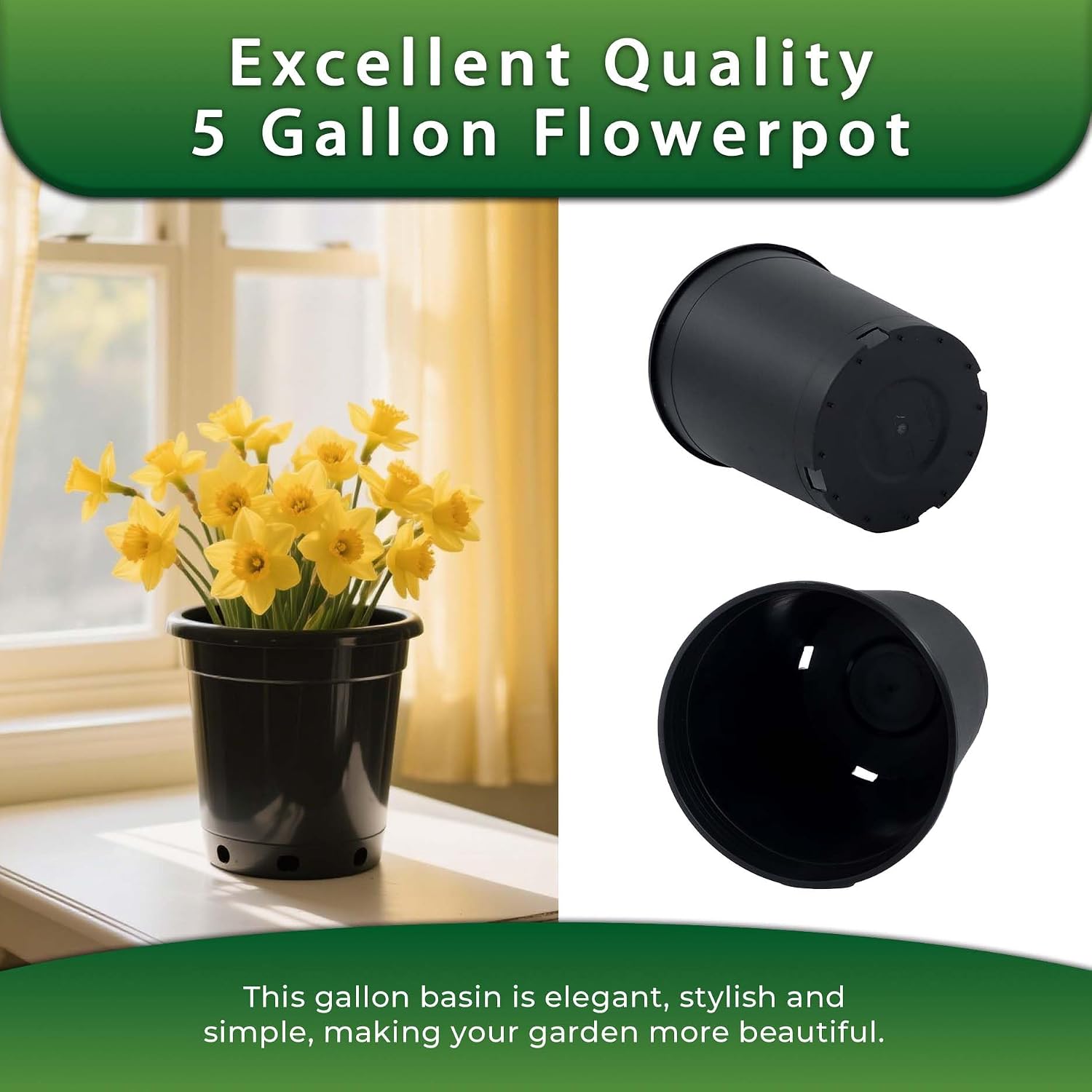 10 Pack 5 Gallon 11inch Black Nursery Pot Planter Grower Flower Pot Garden Seedling Planters Containers, Plastic