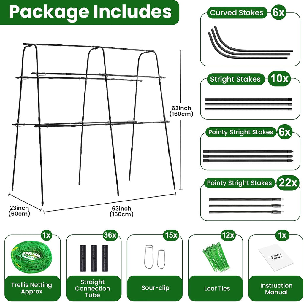 63x63 Cucumber Trellis for Raised Garden Bed, Black | Adjustable Garden Arch Trellis for Climbing Plants Outdoor, Metal