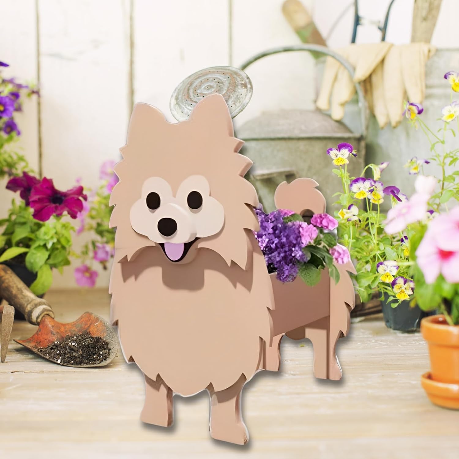Brown Pomeranian Dog Planter Pots, Animal Shaped Flower Pot | Large Cute Plant Gift for Women and Pet Lovers, Indoor