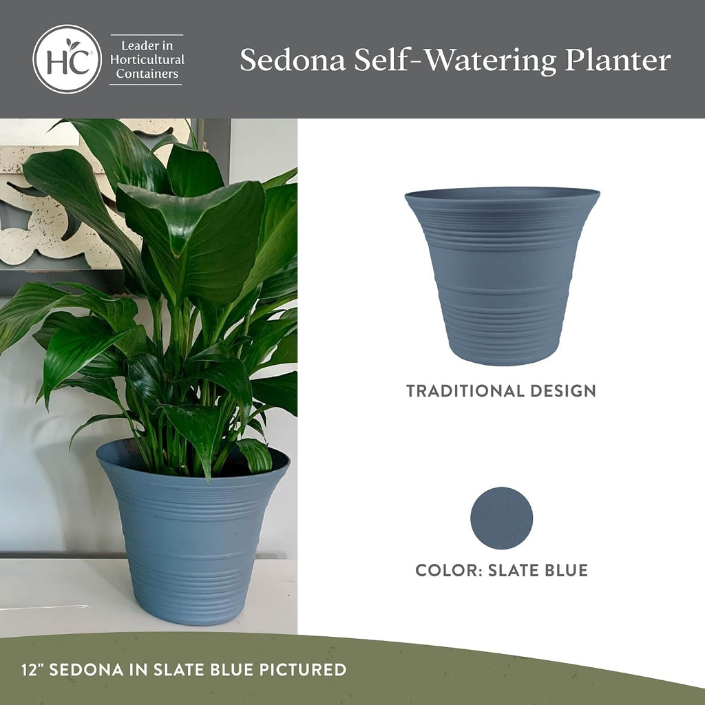 The HC Companies Sedona Round Self-Watering Pot - Lightweight Self Care Planter - Plastic Planter for Herbs & More